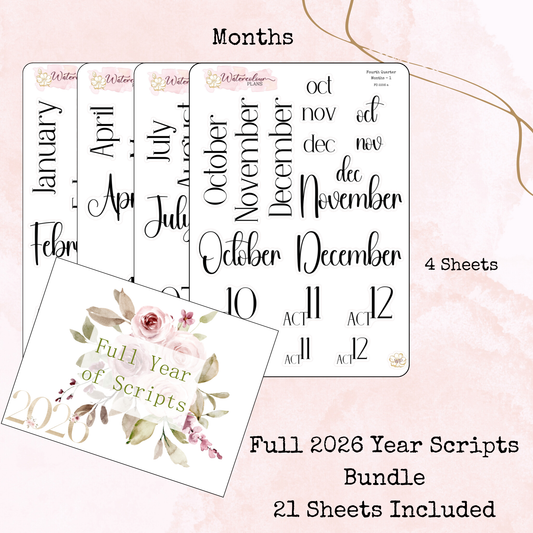 Full Year of Scripts Bundle - 2026 - Script Stickers - Days Weeks Months - Stationery