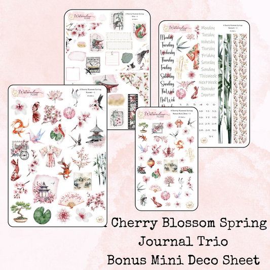 A Cherry Blossom Spring - Mini Deco Stickers - Journal Trio - Planner Stickers - Stationery - Watercolour
