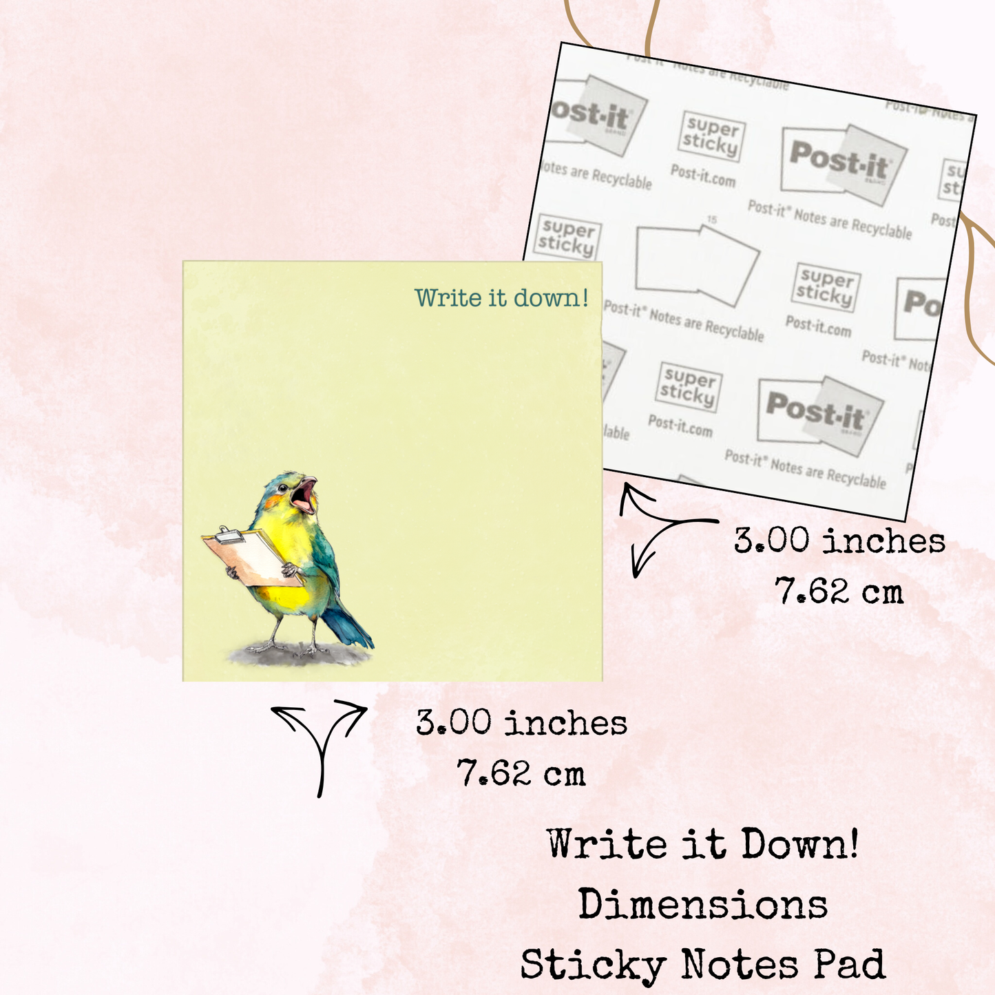 Write It Down - Sticky Notes Pad - Stationery - Watercolour