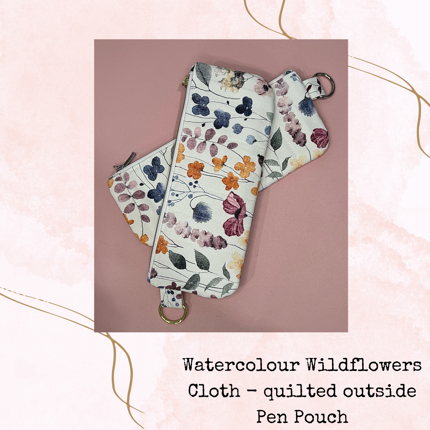 Watercolour Wildflowers - Pen Pouch -  Quilted Cloth Pouch with Lining - Planner Accessories