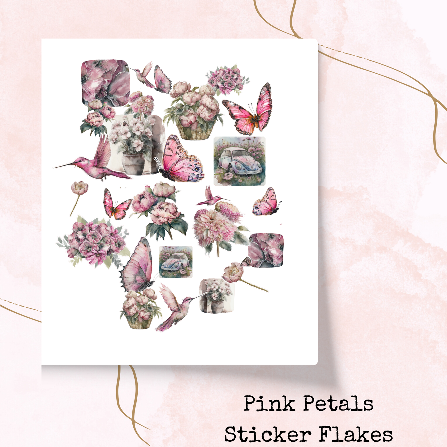 Pink Petals - Sticker Flakes - Planner and Journal Stickers - Stationery - Watercolour