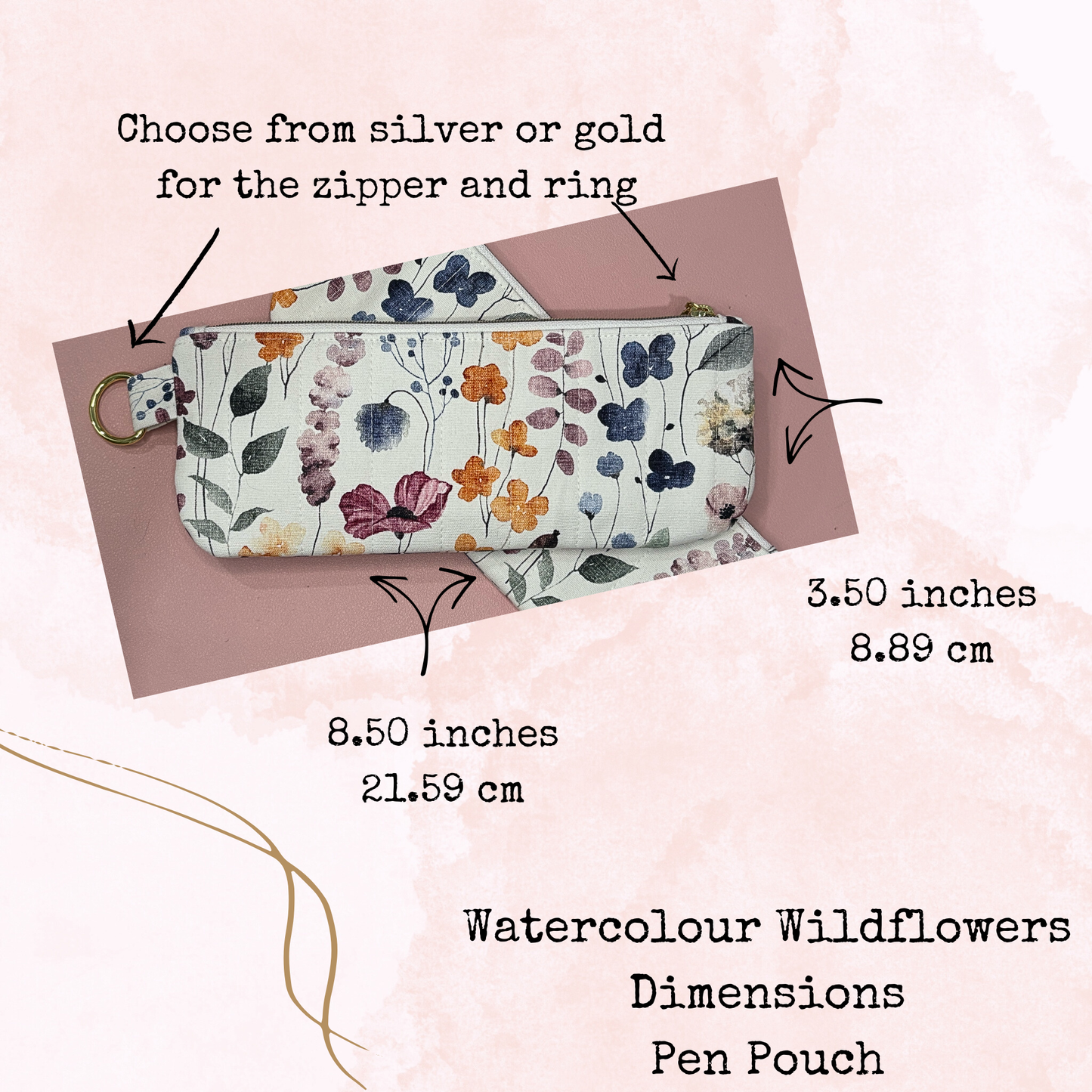 Watercolour Wildflowers - Pen Pouch -  Quilted Cloth Pouch with Lining - Planner Accessories