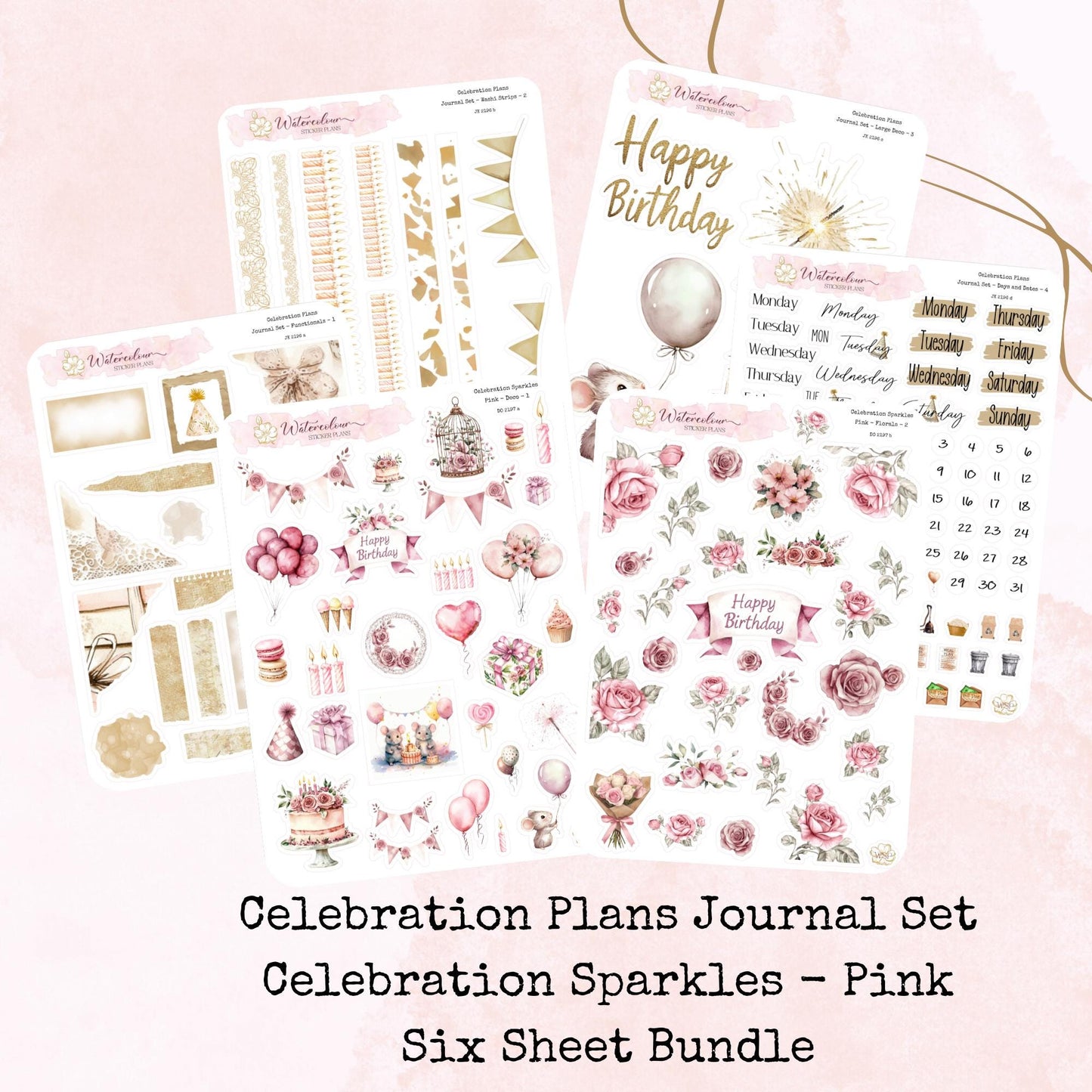 Celebration Plans - Journal Set - Neutral Birthday Themed - Planner and Journal Stickers - Stationery - Watercolour