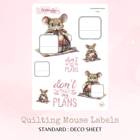 Quilting Mouse Labels - Decorative and Functional - Planner and Journal Stickers - Stationery - Watercolour