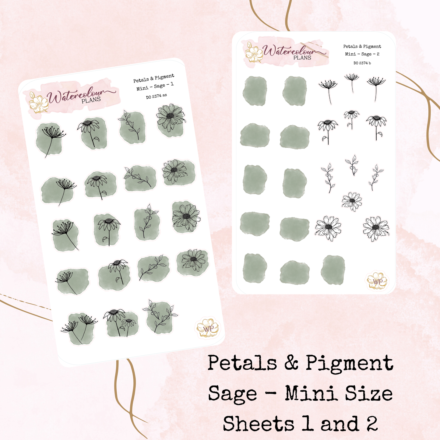 Petals & Pigment - Mini Deco - Sage - Journal and Planner Stickers - Stationery - Watercolour