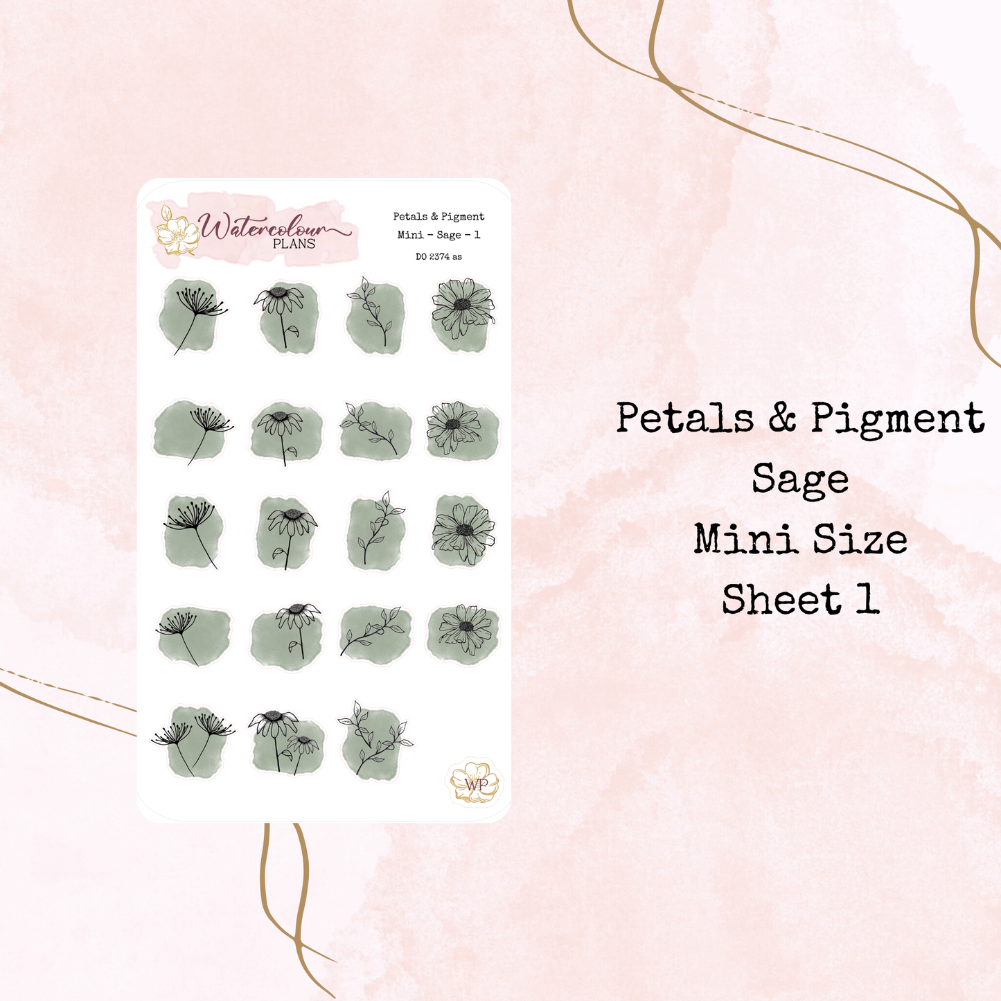 Petals & Pigment - Mini Deco - Sage - Journal and Planner Stickers - Stationery - Watercolour