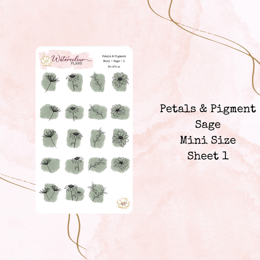 Petals & Pigment - Mini Deco - Sage - Journal and Planner Stickers - Stationery - Watercolour