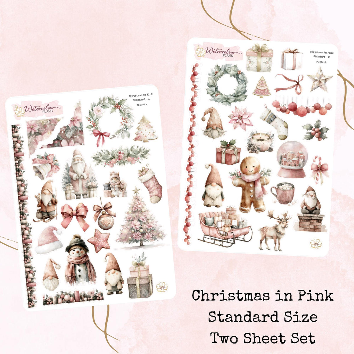 Christmas in Pink - Standard Size - Planner and Journal Stickers - Stationery - Watercolour