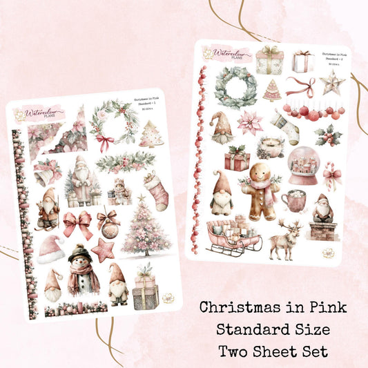 Christmas in Pink - Standard Size - Planner and Journal Stickers - Stationery - Watercolour