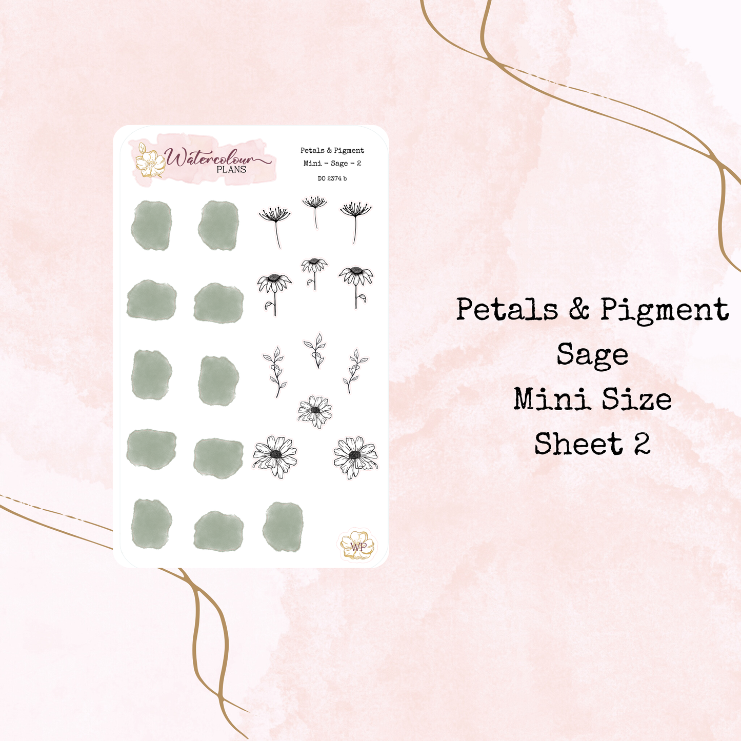 Petals & Pigment - Mini Deco - Sage - Journal and Planner Stickers - Stationery - Watercolour