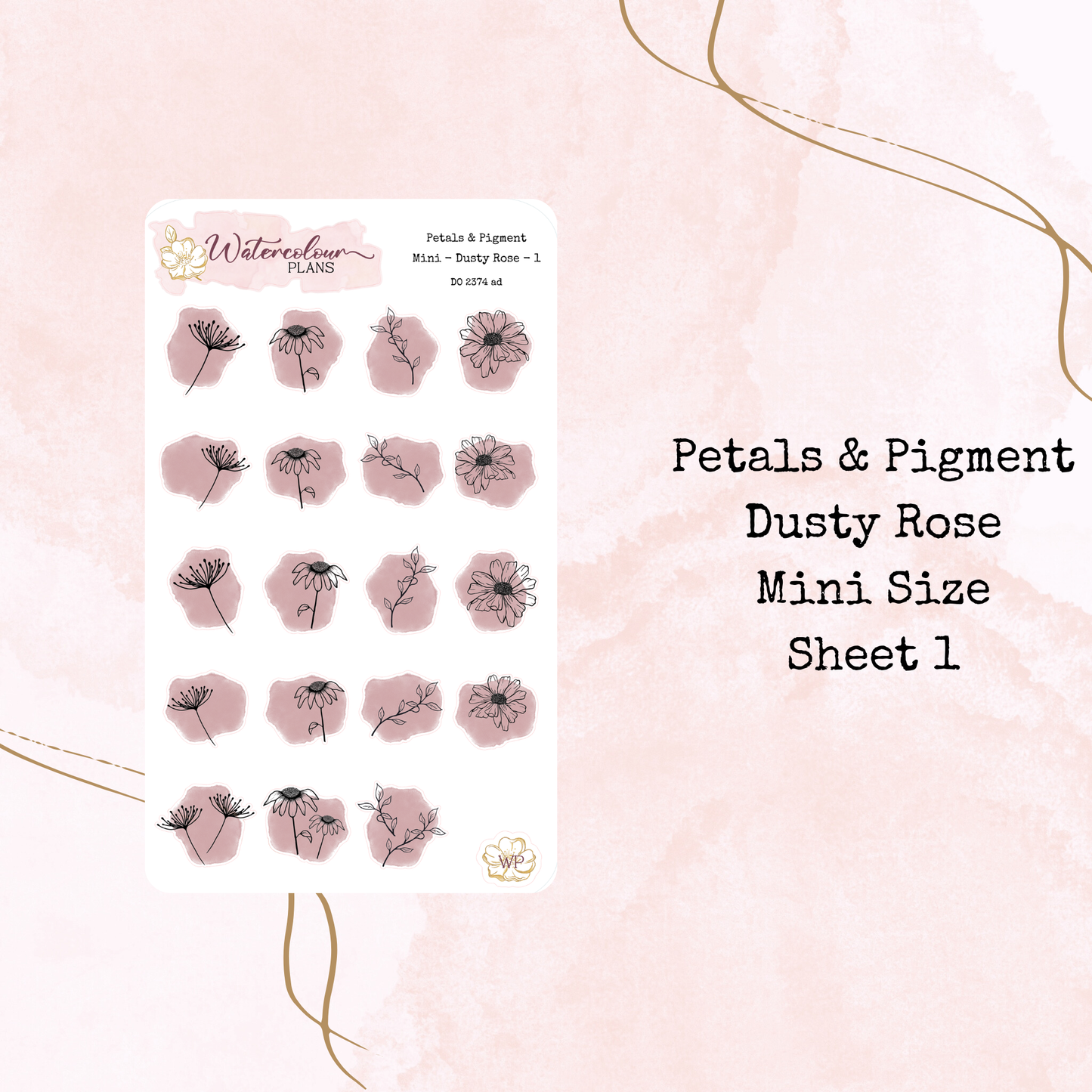 Petals & Pigment - Mini Deco - Dusty Rose - Journal and Planner Stickers - Stationery - Watercolour
