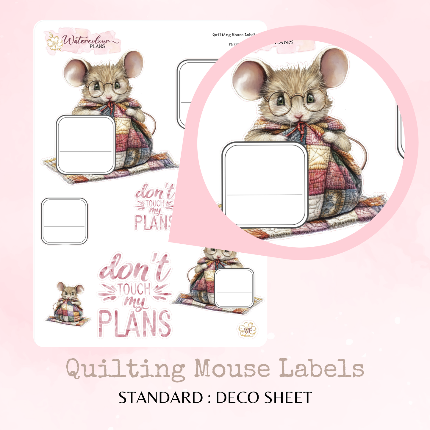 Quilting Mouse Labels - Decorative and Functional - Planner and Journal Stickers - Stationery - Watercolour
