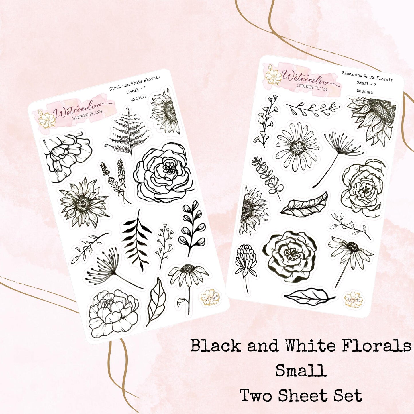 Black and White Florals - Small Size - Planner and Journal Stickers - Stationery