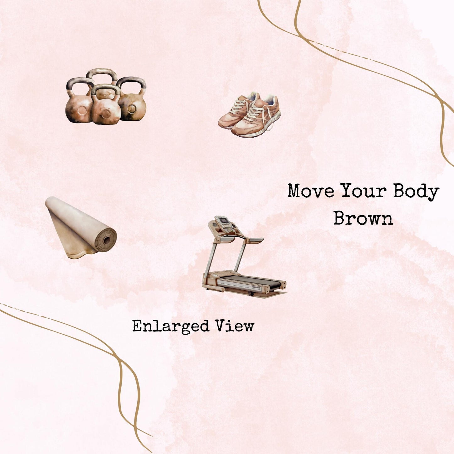 Move Your Body Icons - Brown - Two Sizes - Planner and Journal Stickers - Stationery - Watercolour