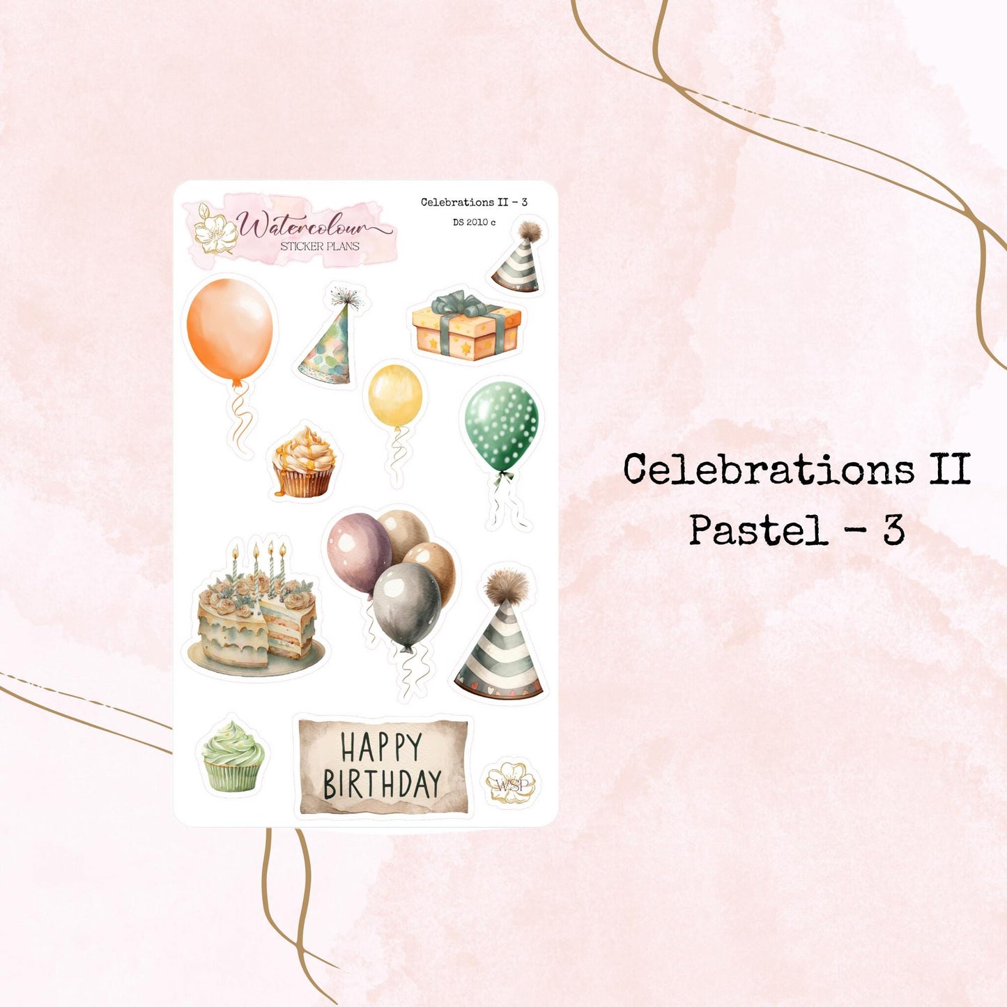 Celebrations II - Small Size - Four Colour Ways - Planner and Journal Stickers - Stationery - Watercolour