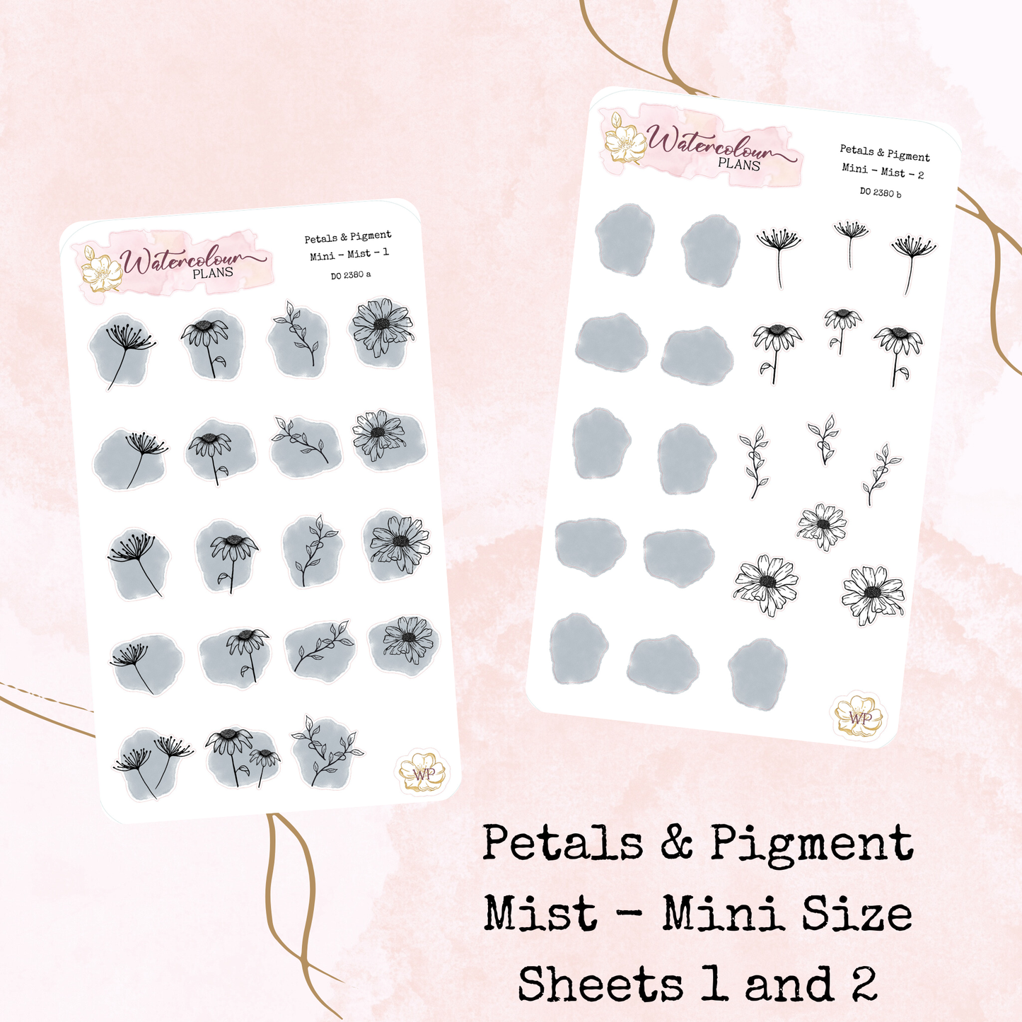 Petals & Pigment - Mini Deco - Mist - Journal and Planner Stickers - Stationery - Watercolour