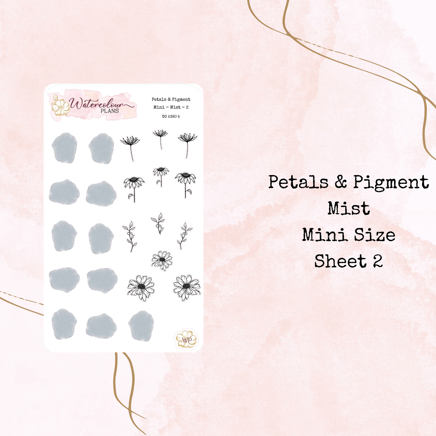 Petals & Pigment - Mini Deco - Mist - Journal and Planner Stickers - Stationery - Watercolour