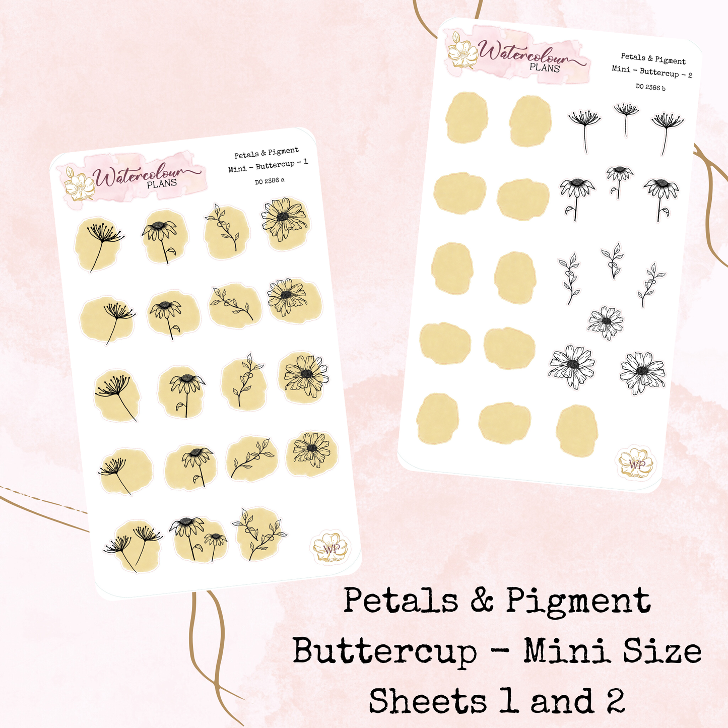 Petals & Pigment - Mini Deco - Buttercup - Journal and Planner Stickers - Stationery - Watercolour