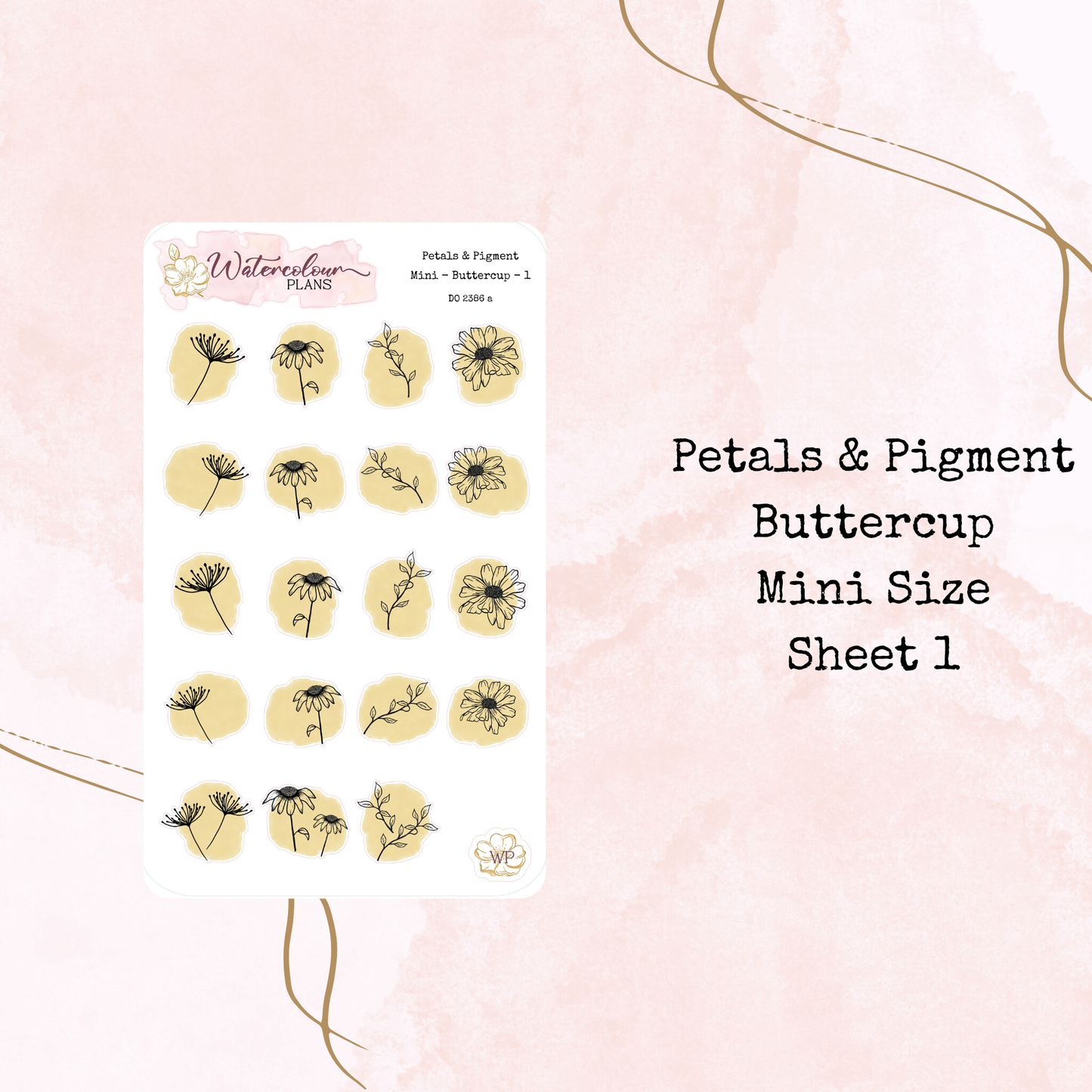 Petals & Pigment - Mini Deco - Buttercup - Journal and Planner Stickers - Stationery - Watercolour