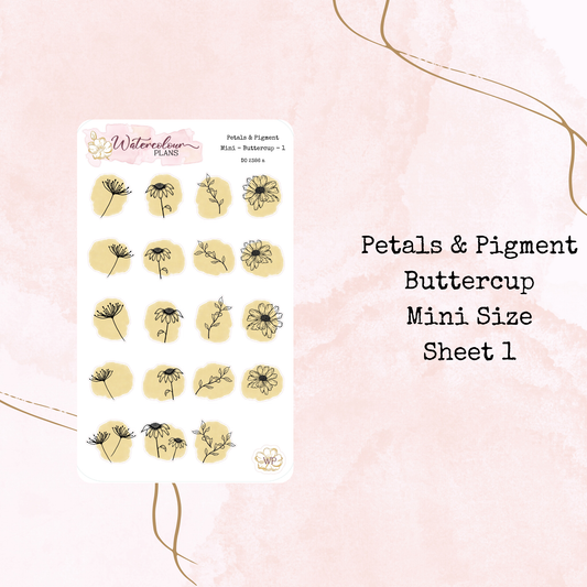 Petals & Pigment - Mini Deco - Buttercup - Journal and Planner Stickers - Stationery - Watercolour