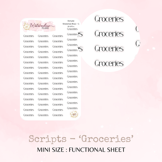 Groceries - Scripts - Four Sizes - Planner and Journal Stickers - Stationery