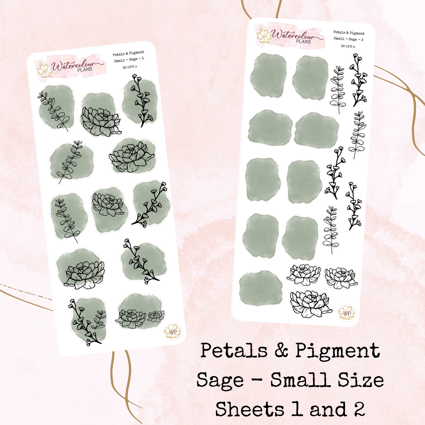 Petals & Pigment - Small Deco - Sage - Journal and Planner Stickers - Stationery - Watercolour