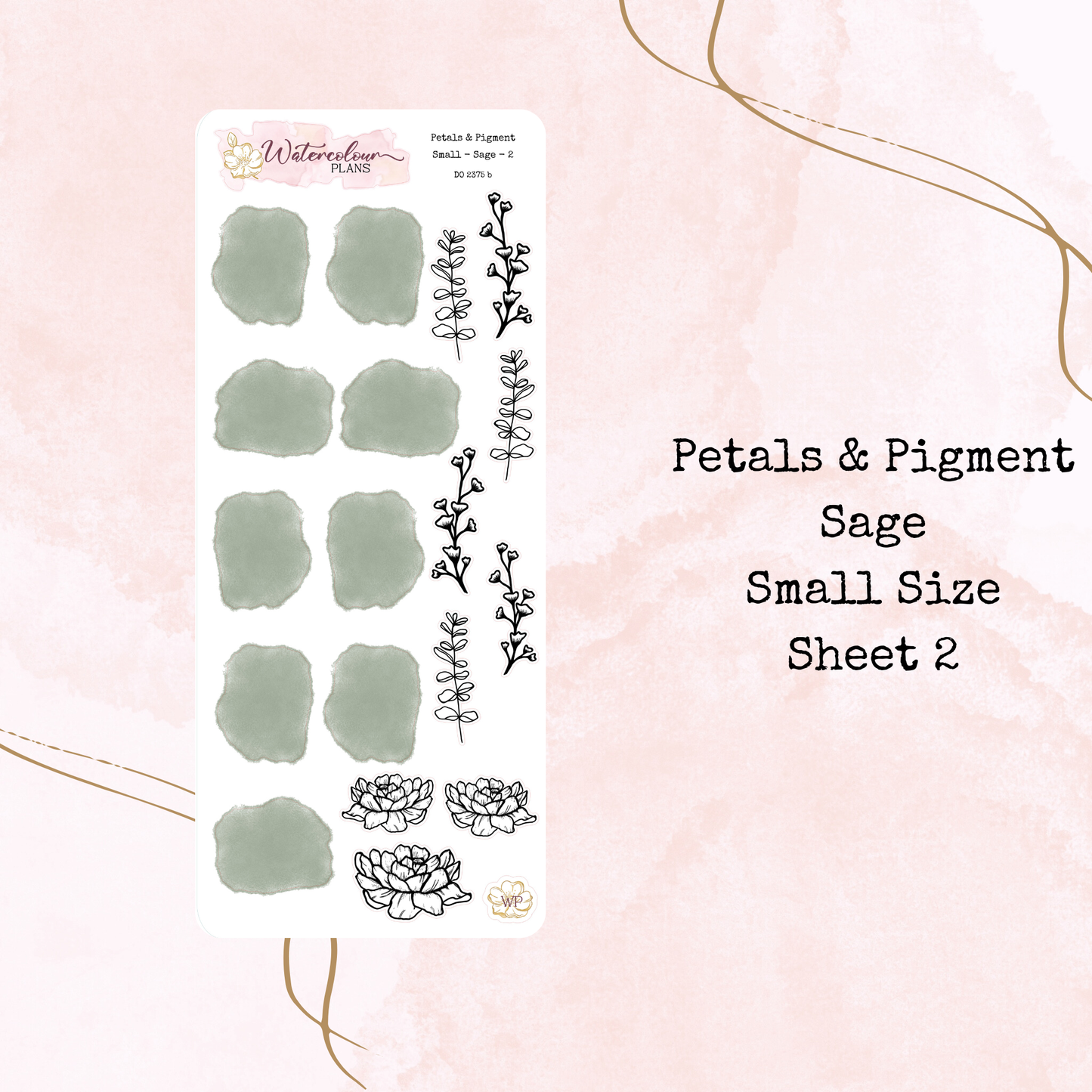 Petals & Pigment - Small Deco - Sage - Journal and Planner Stickers - Stationery - Watercolour