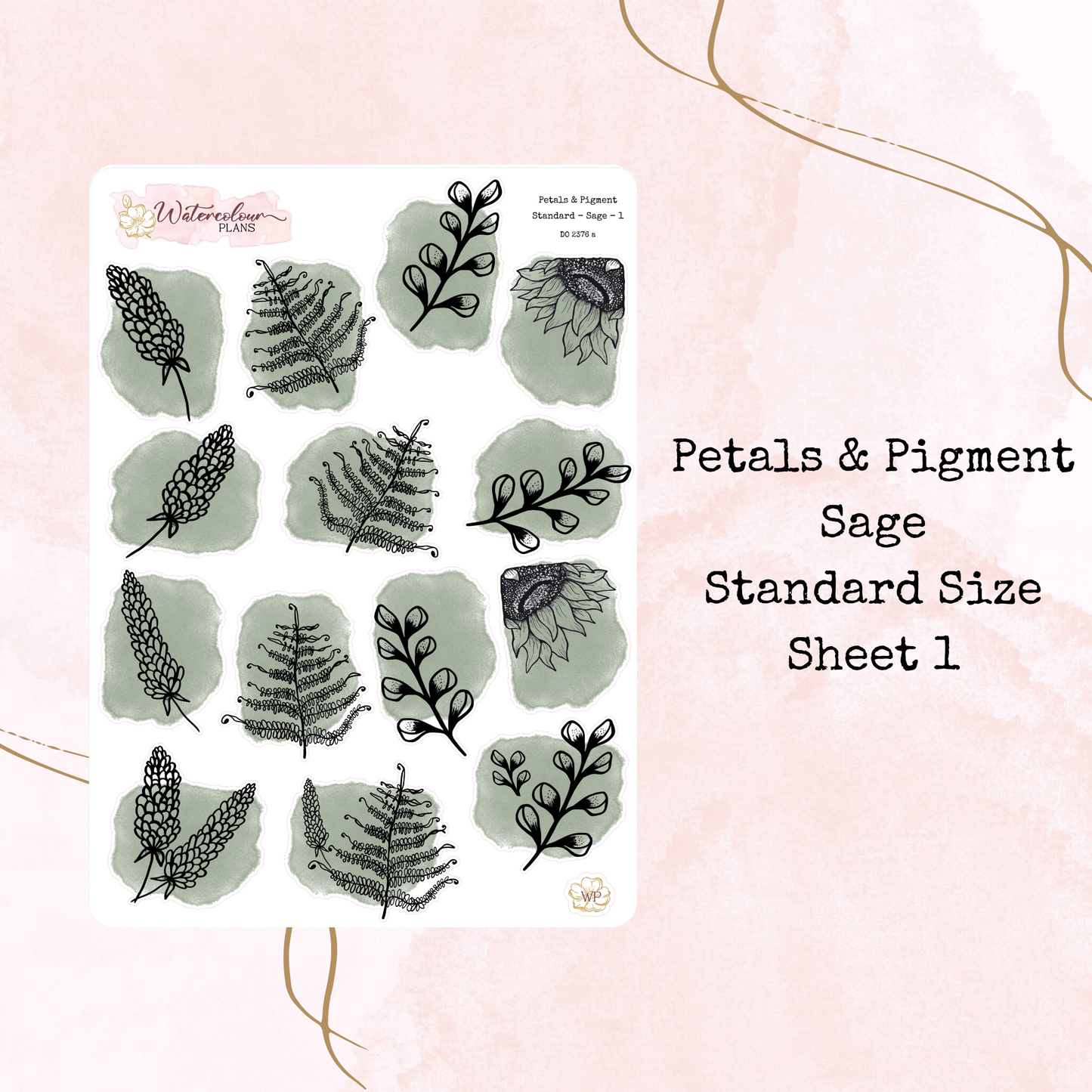 Petals & Pigment - Standard Large Deco - Sage - Journal and Planner Stickers - Stationery - Watercolour