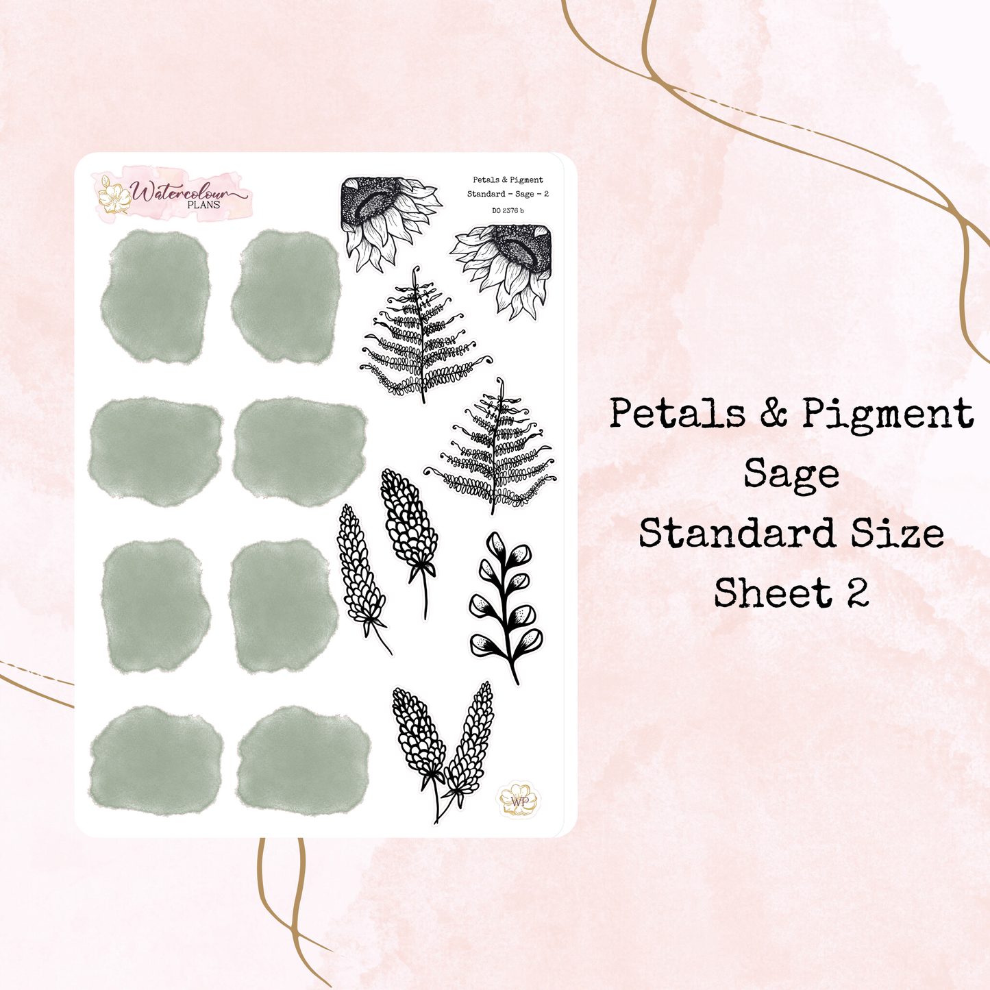 Petals & Pigment - Standard Large Deco - Sage - Journal and Planner Stickers - Stationery - Watercolour