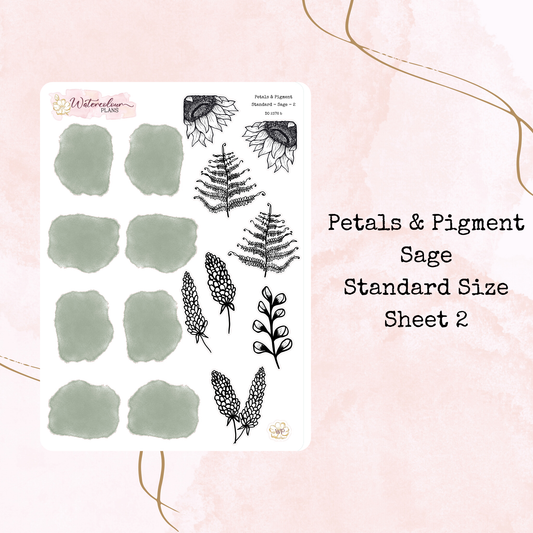 Petals & Pigment - Standard Large Deco - Sage - Journal and Planner Stickers - Stationery - Watercolour