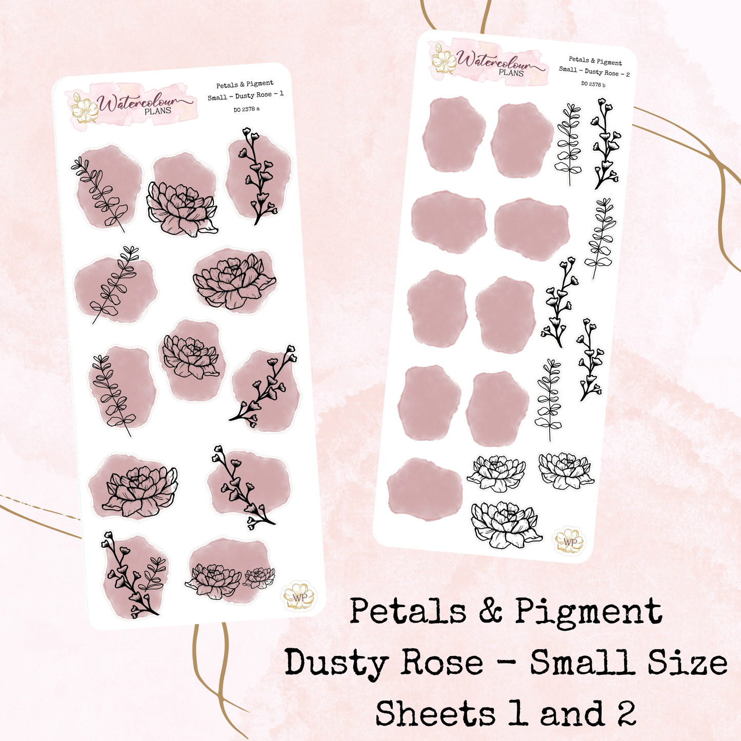 Petals & Pigment - Small Deco - Dusty Rose - Journal and Planner Stickers - Stationery - Watercolour