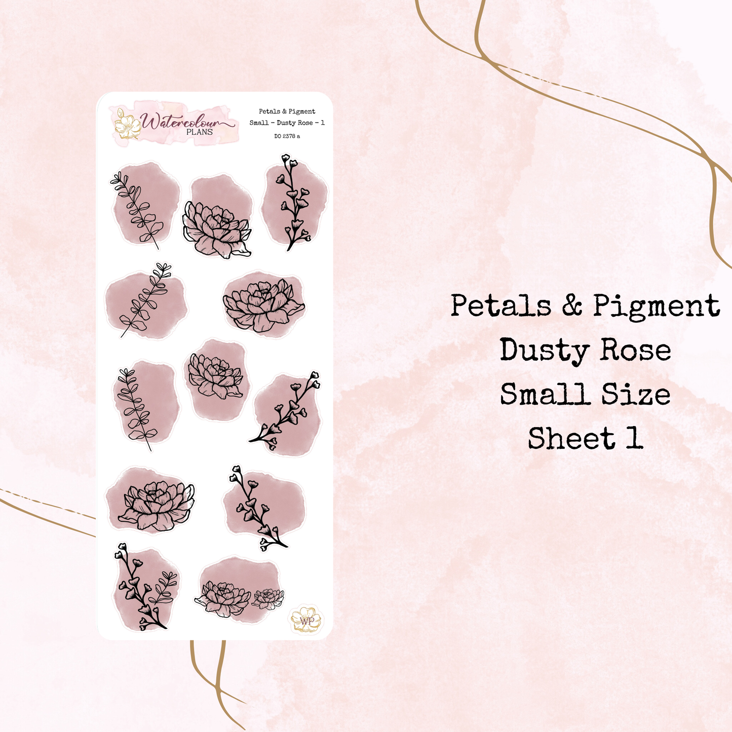 Petals & Pigment - Small Deco - Dusty Rose - Journal and Planner Stickers - Stationery - Watercolour