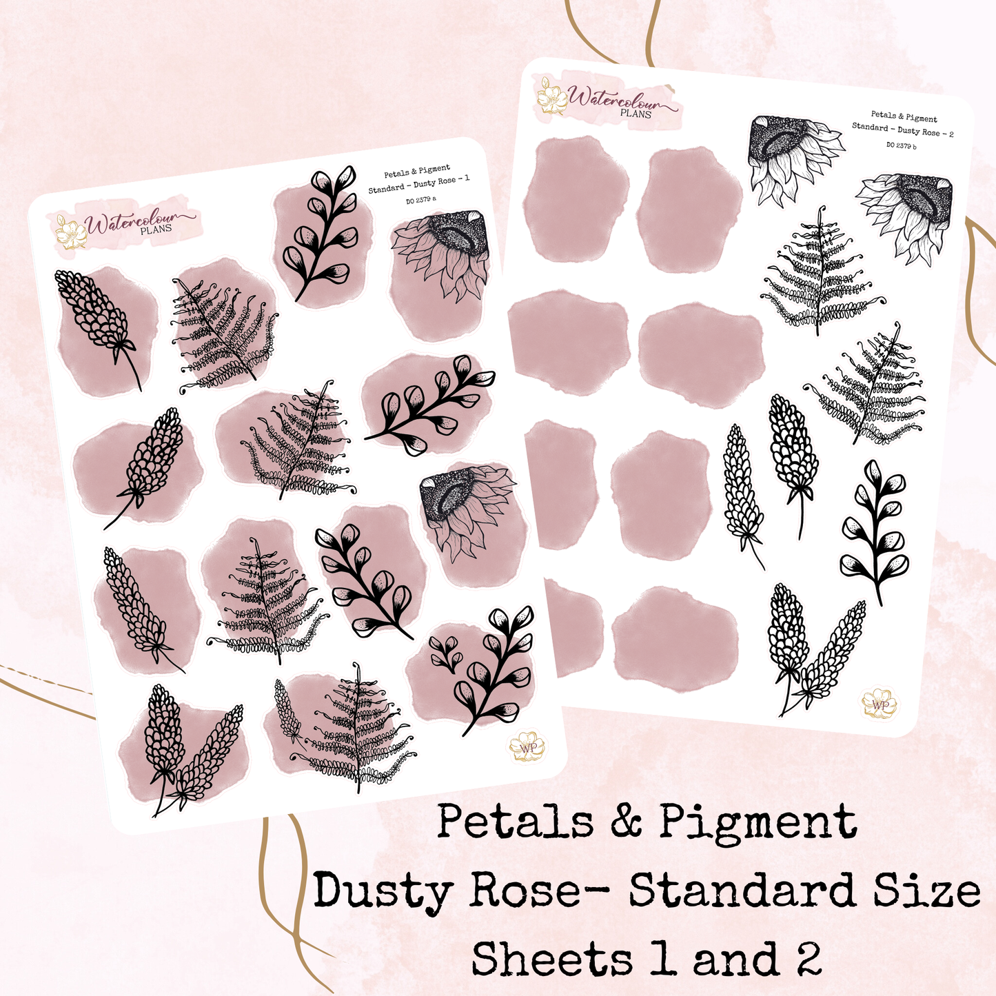 Petals & Pigment - Standard Large Deco - Dusty Rose - Journal and Planner Stickers - Stationery - Watercolour