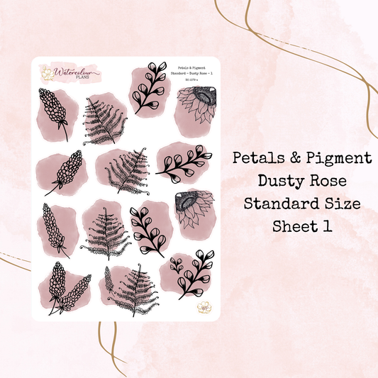 Petals & Pigment - Standard Large Deco - Dusty Rose - Journal and Planner Stickers - Stationery - Watercolour