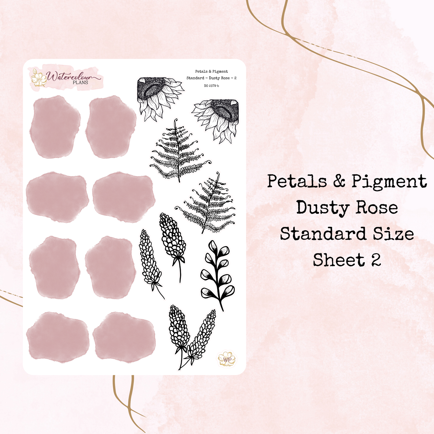 Petals & Pigment - Standard Large Deco - Dusty Rose - Journal and Planner Stickers - Stationery - Watercolour