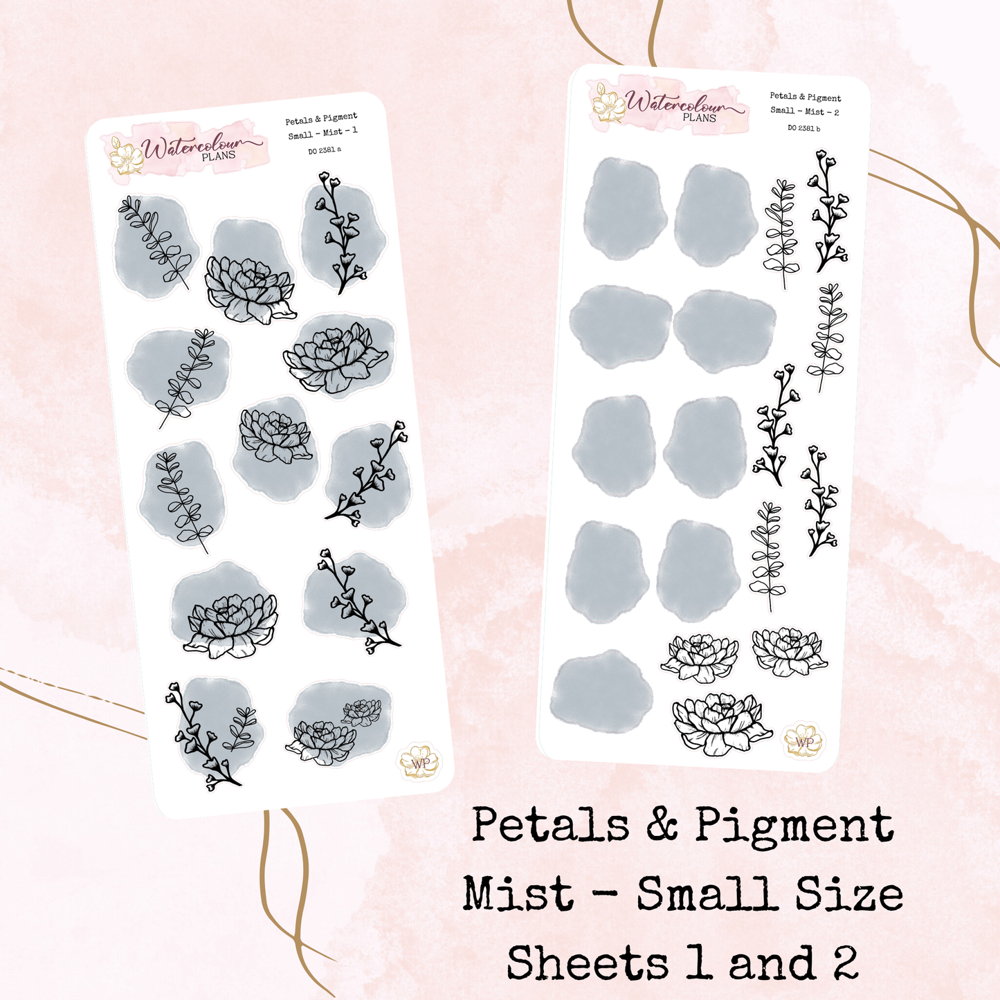 Petals & Pigment - Small Deco - Mist - Journal and Planner Stickers - Stationery - Watercolour