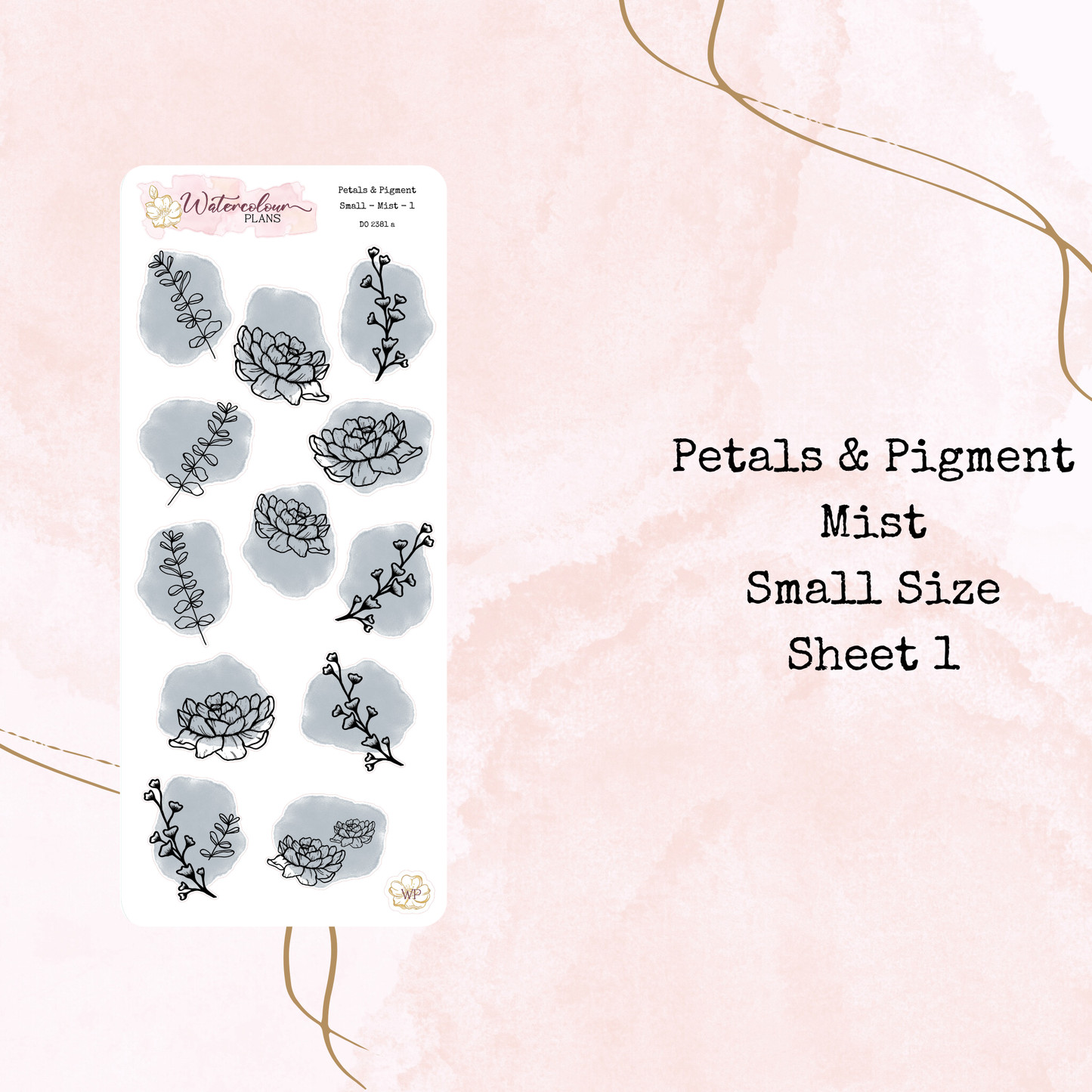 Petals & Pigment - Small Deco - Mist - Journal and Planner Stickers - Stationery - Watercolour