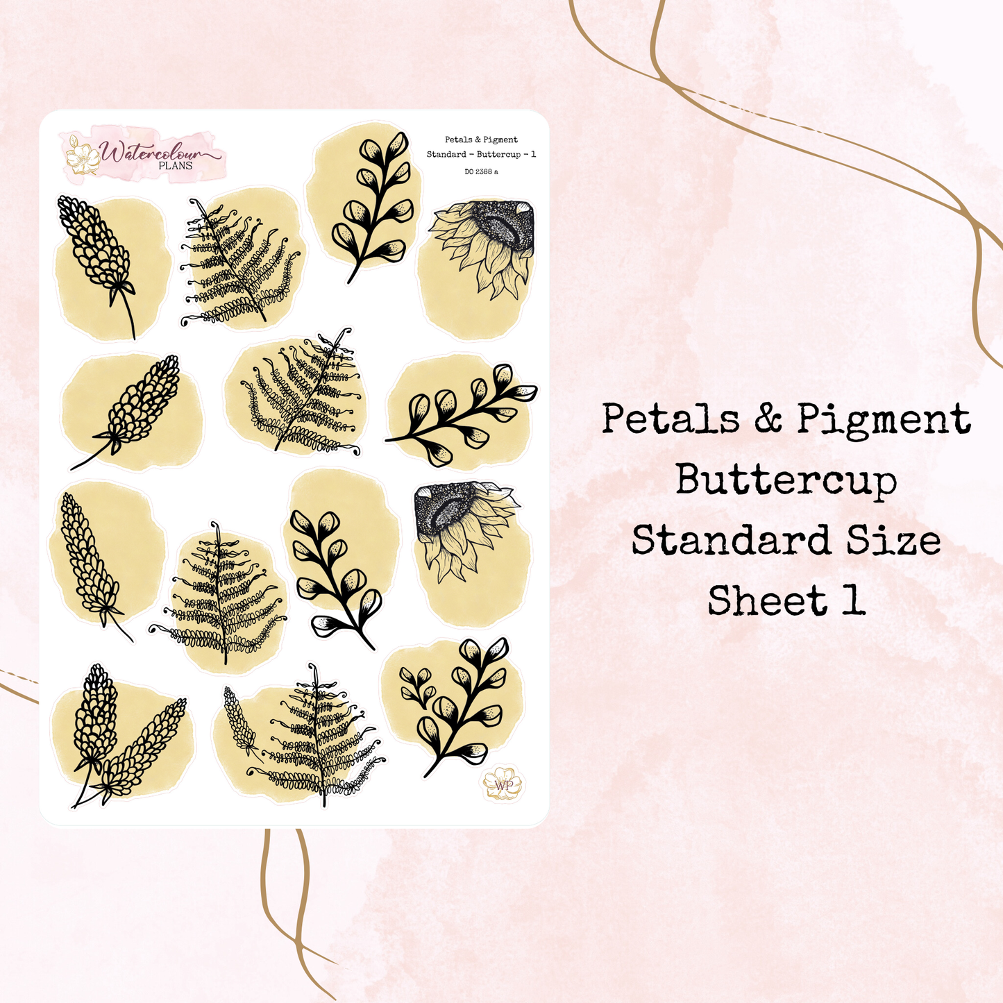 Petals & Pigment - Standard Large Deco - Buttercup - Journal and Planner Stickers - Stationery - Watercolour