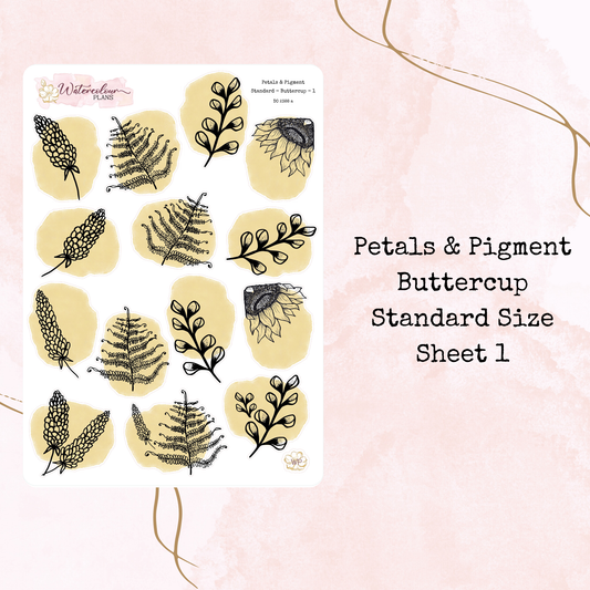 Petals & Pigment - Standard Large Deco - Buttercup - Journal and Planner Stickers - Stationery - Watercolour