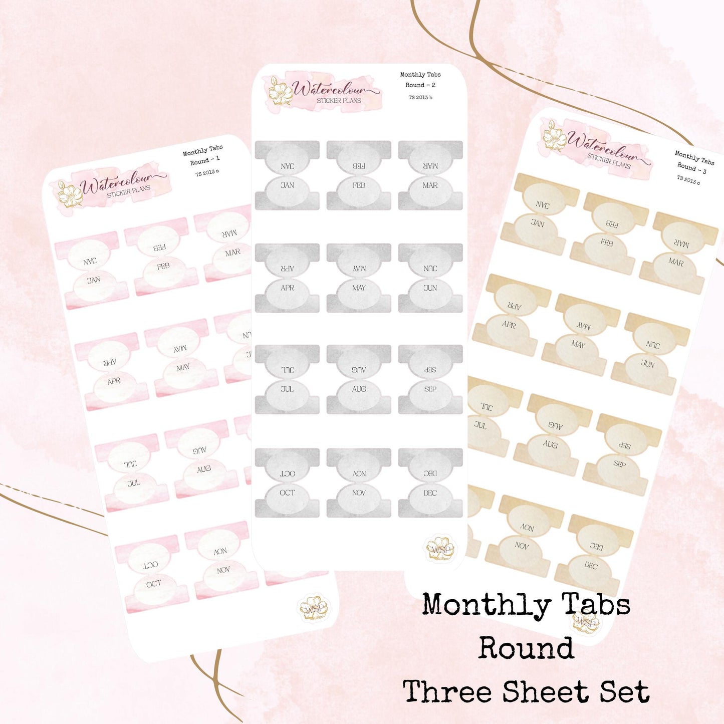Monthly Tabs - Round Monthly Tabs - Planner and Journal Stickers - Stationery - Watercolour
