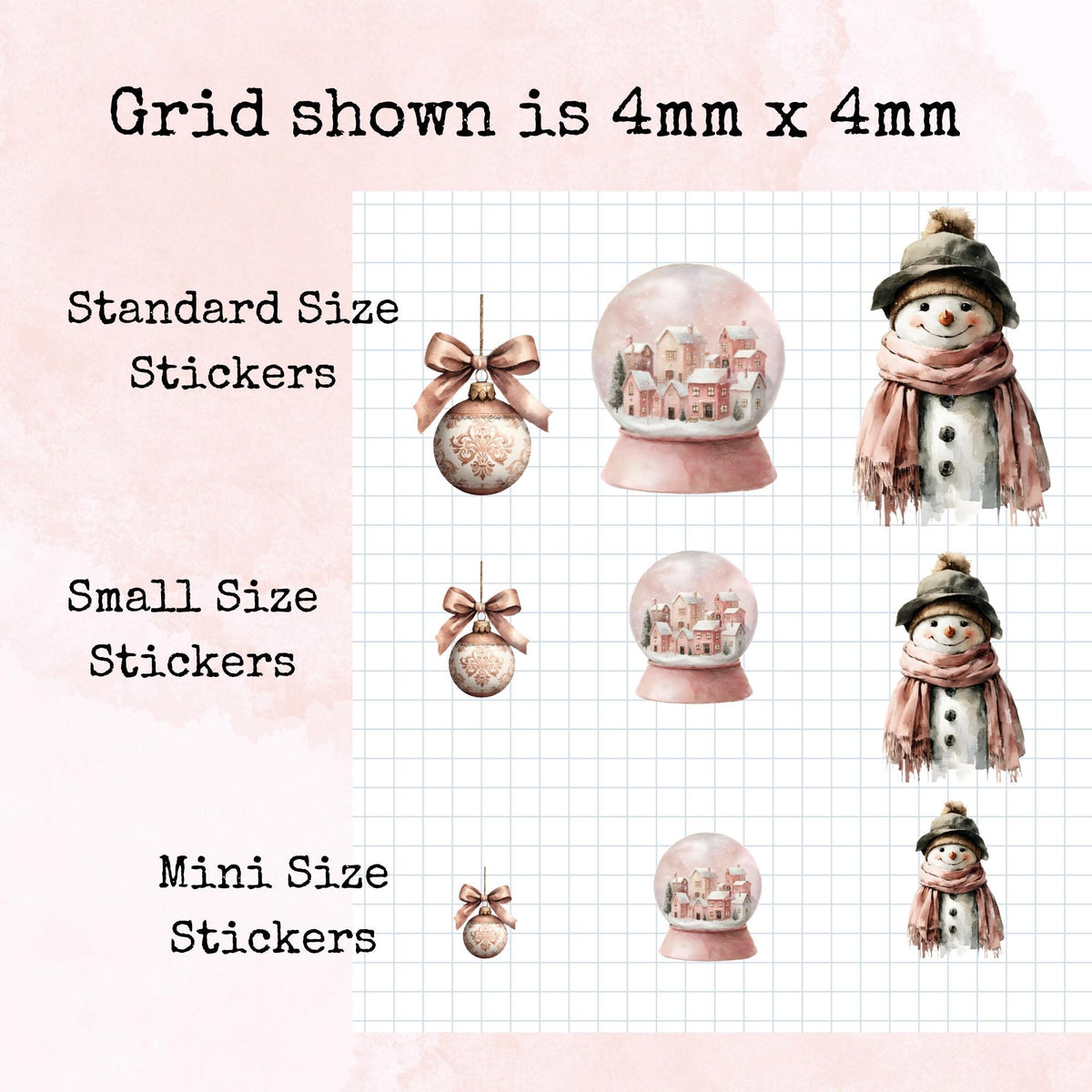 Christmas in Pink - Mini Size - Planner and Journal Stickers - Stationery - Watercolour