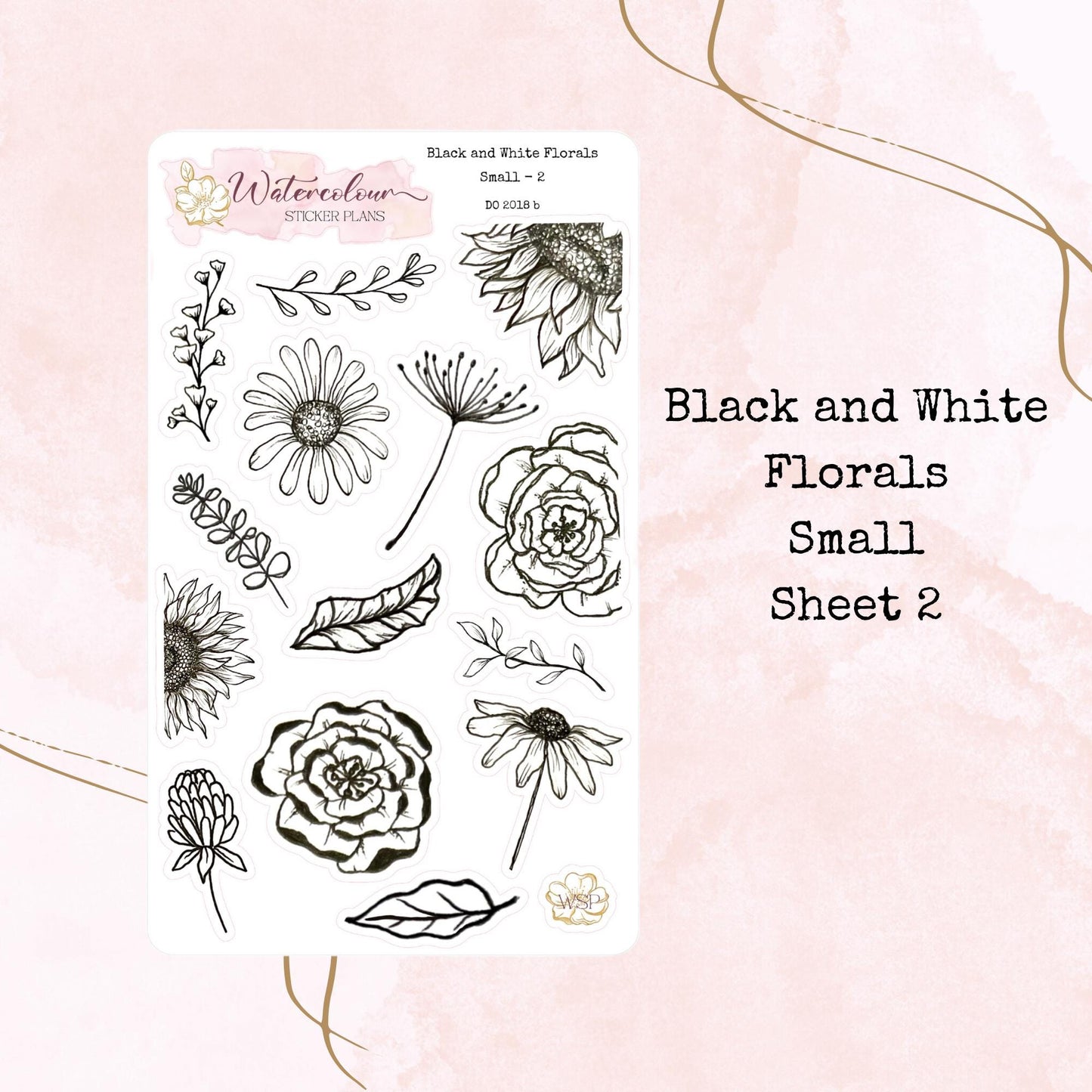 Black and White Florals - Small Size - Planner and Journal Stickers - Stationery