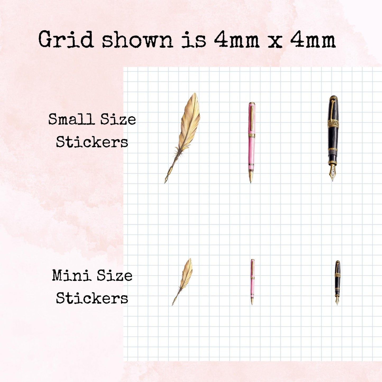 Pretty Pens - Mini and Small Size - Planner and Journal Stickers - Stationery - Watercolour