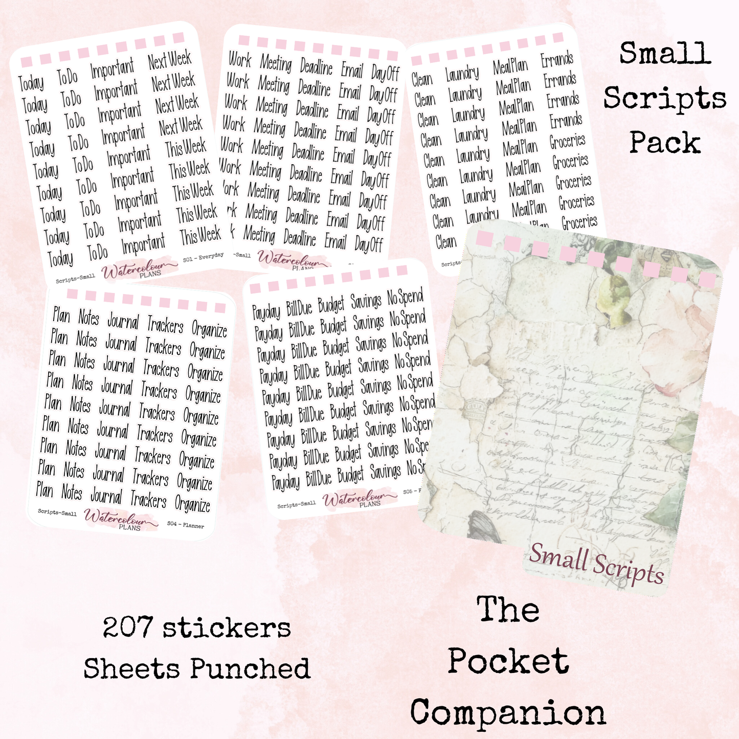 The Pocket Companion - Base Pack - Small Scripts - Sticker Sheets - Stationery - Watercolour