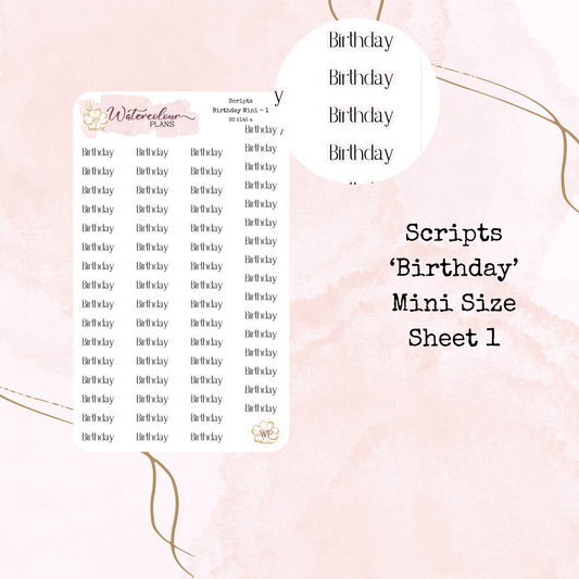Birthday Scripts - Four Sizes - Planner and Journal Stickers - Stationery