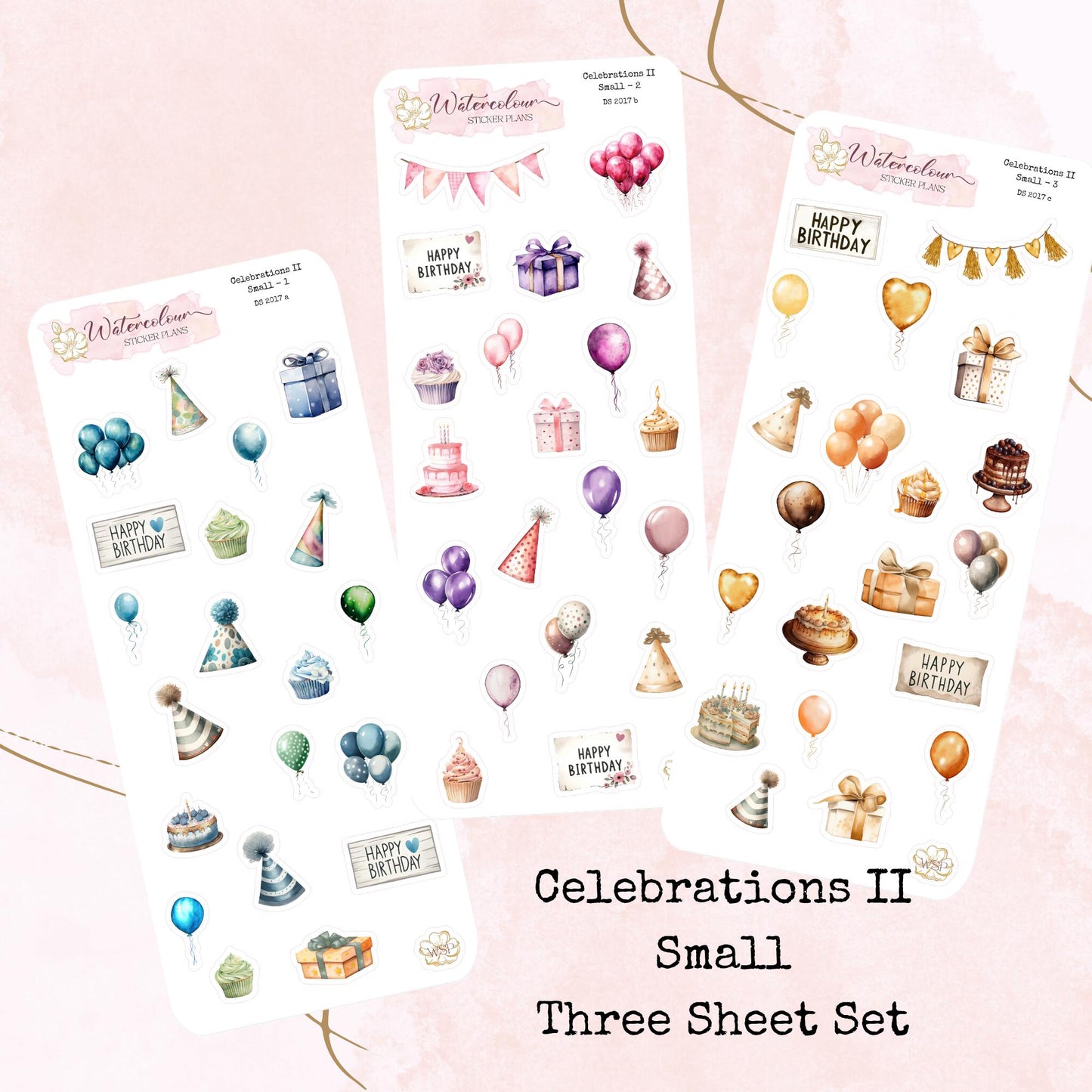 Celebrations II - Mini Size - Three Colour Ways - Planner and Journal Stickers - Stationery - Watercolour