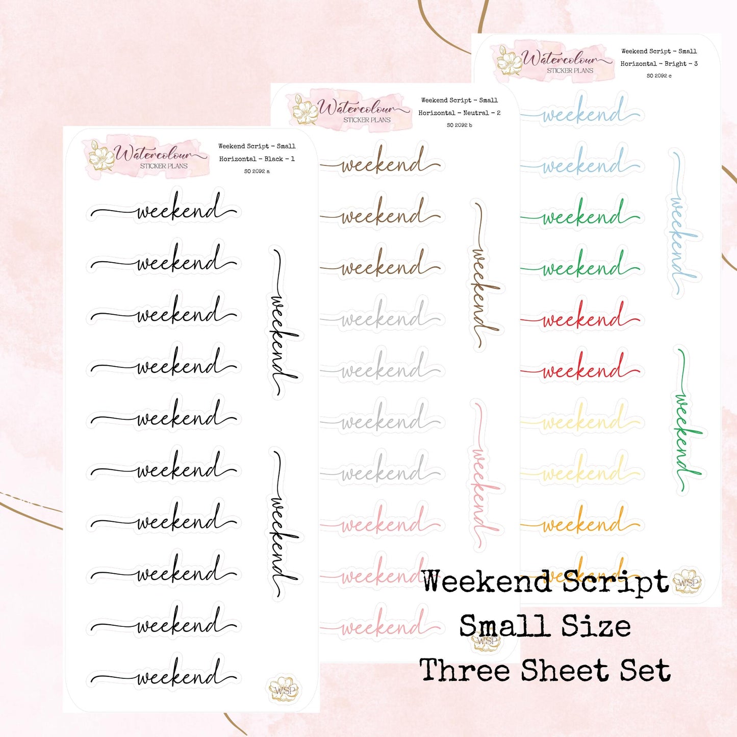 Weekend Scripts - Small Size - Planner and Journal Stickers - Stationery - Watercolour