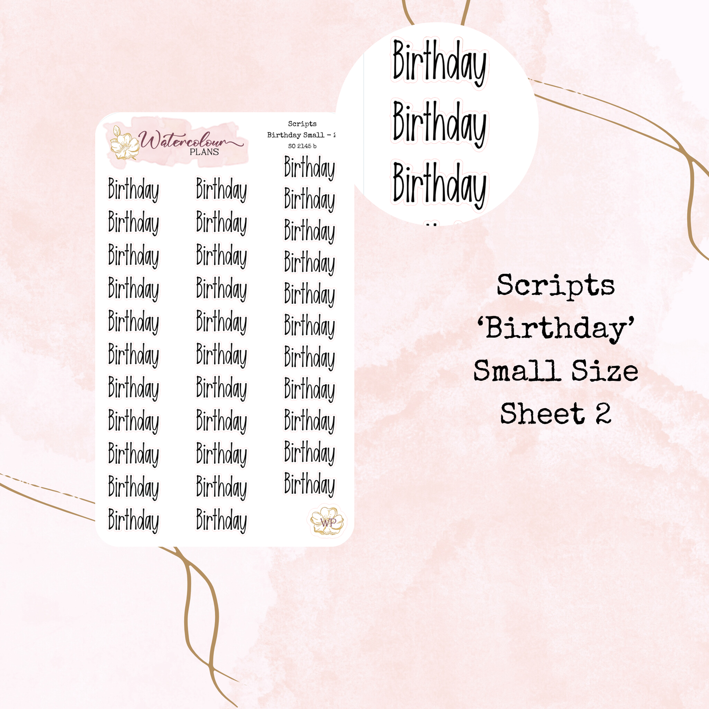 Birthday Scripts - Four Sizes - Planner and Journal Stickers - Stationery