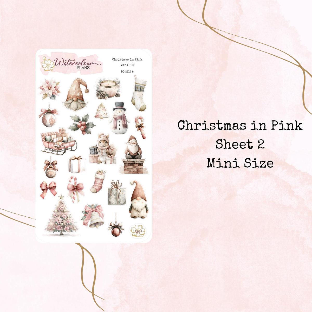 Christmas in Pink - Mini Size - Planner and Journal Stickers - Stationery - Watercolour