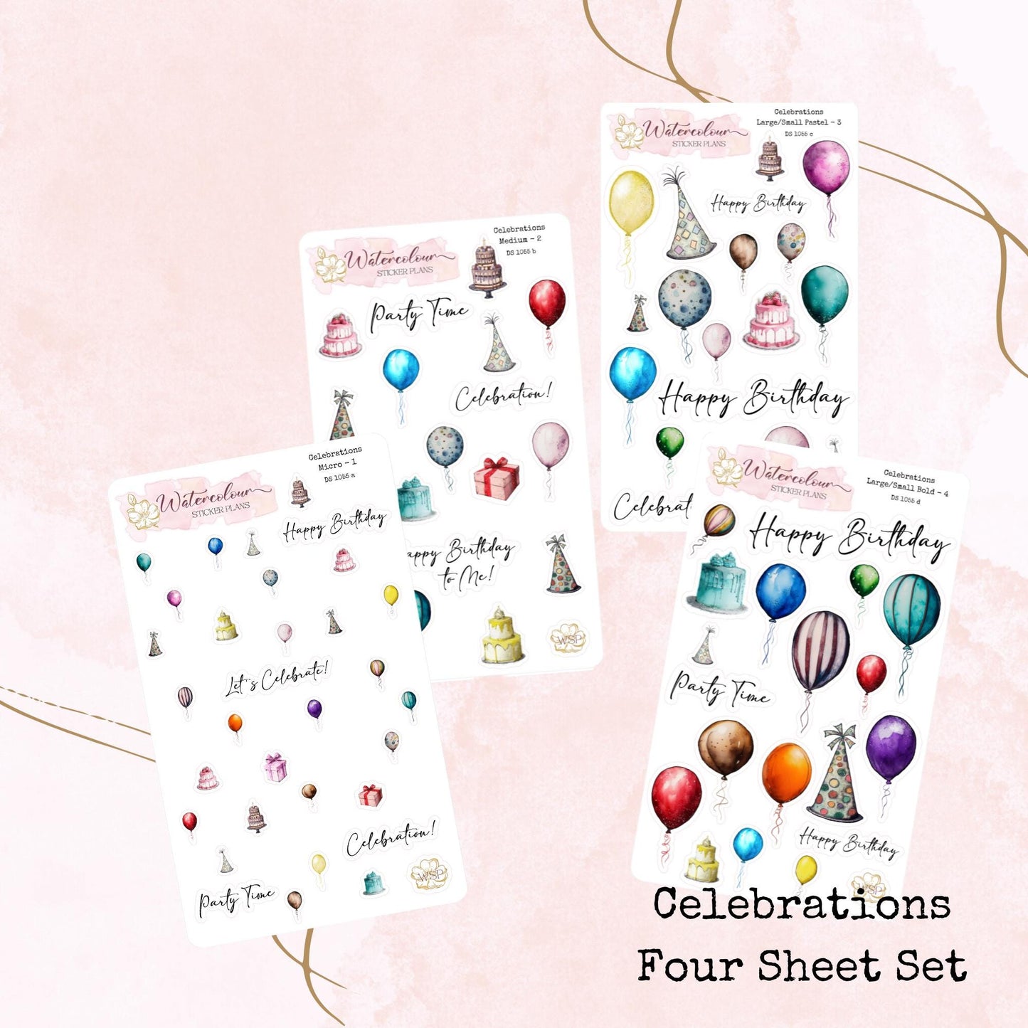 Celebrations - Four Sizes - Party Stickers - Planners and Journals - Stationery - Watercolour